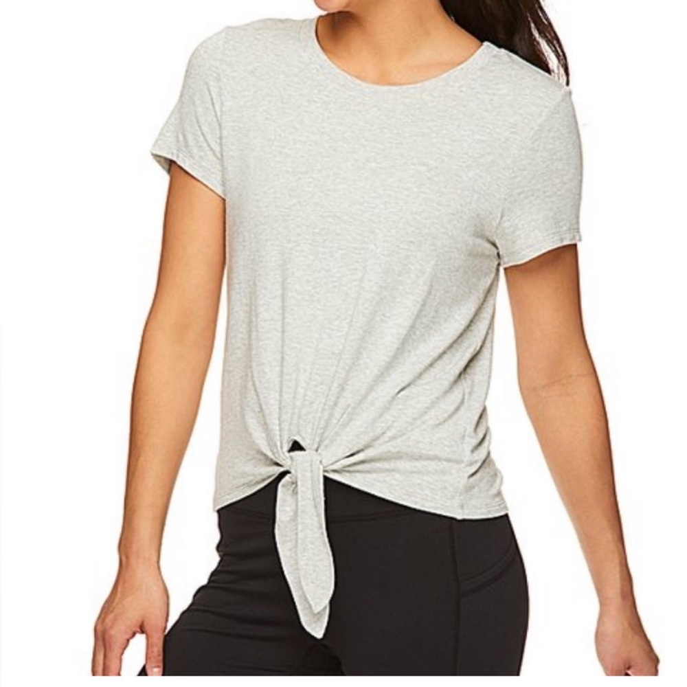 Gaiam Tie Front T-Shirt Short Sleeve Tee Gray Yoga Active Size Large